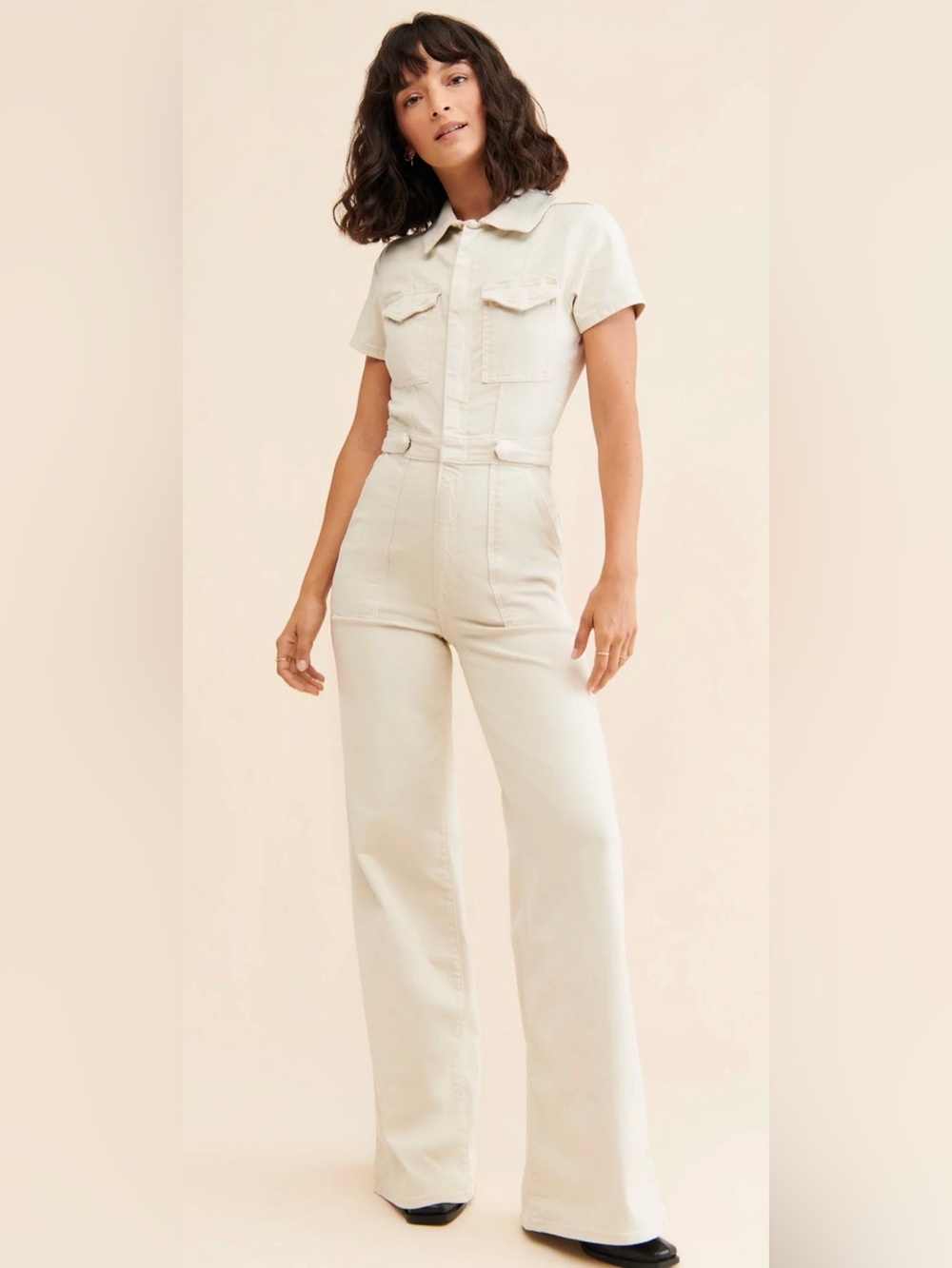 Good American WHITE High-Rise Wide-Leg Jumpsuit Jeans NWT